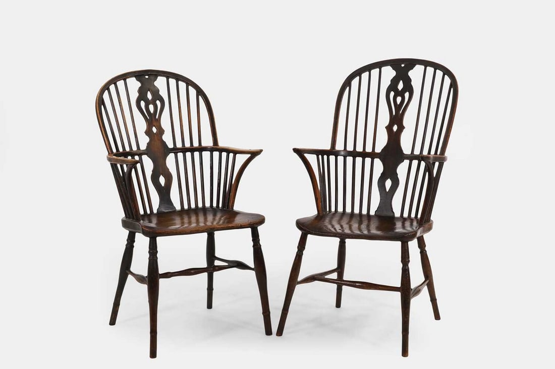 A matched pair of ash and elm Windsor chairs, early 19th century, (1 of 4)