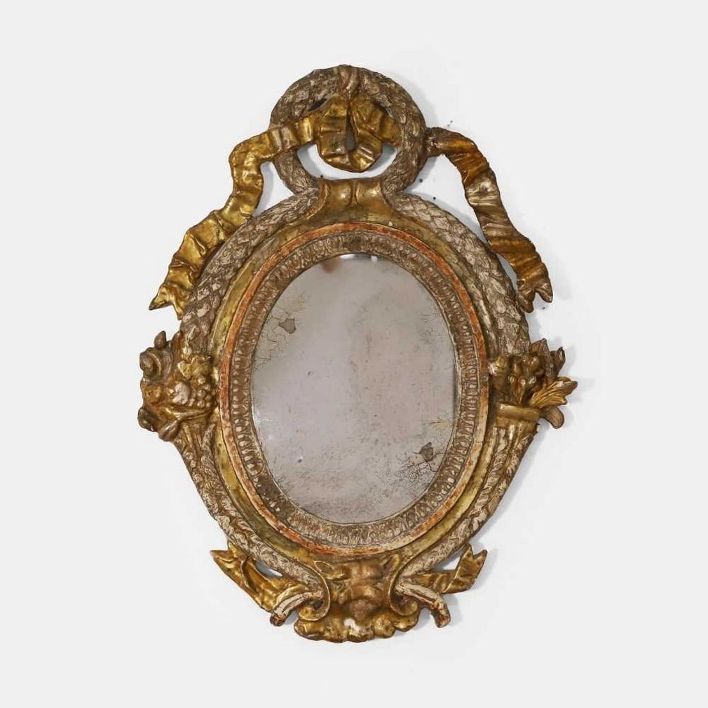 A baroque-style carved silvered and giltwood mirror, late 19th/early 20th century, Italian, (1 of 3)