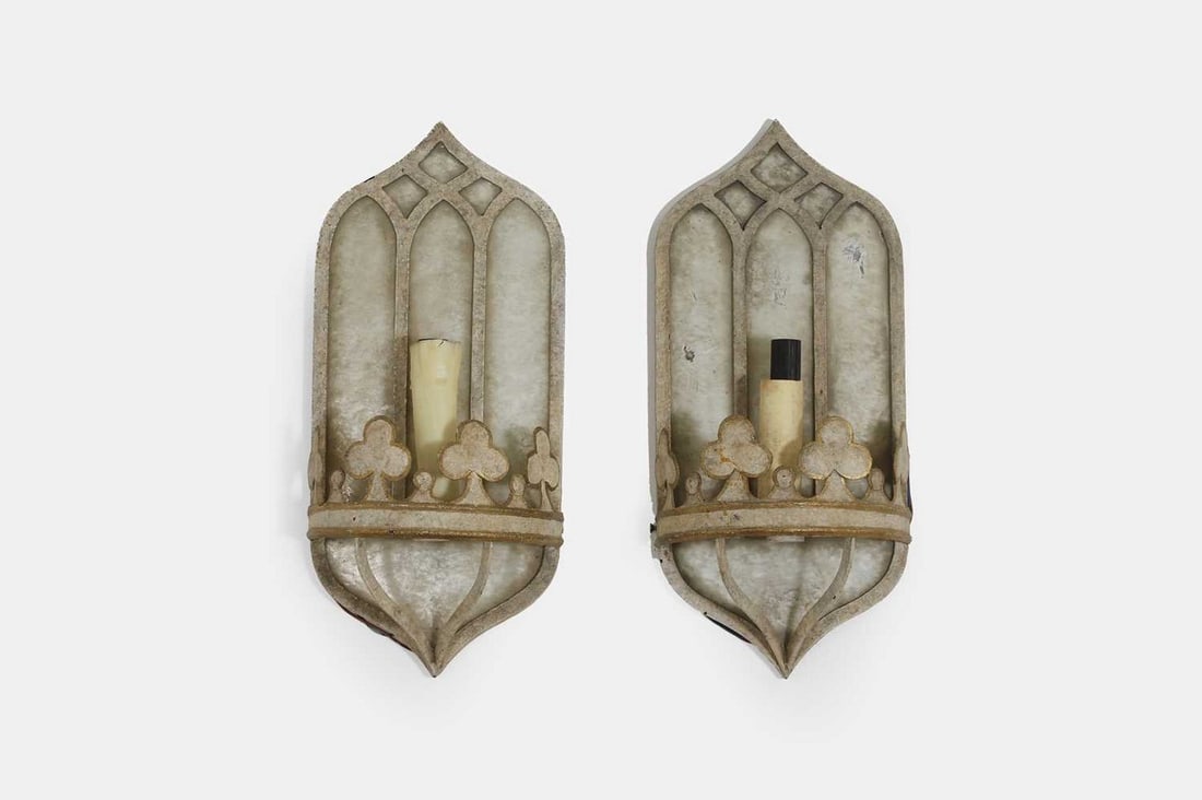 A pair of Gothic-style painted metal wall lights, of recent manufacture, by Niermann Weeks, (1 of 3)