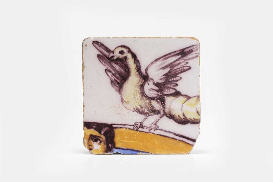 A maiolica pottery tile, 17th/18th century, Italian, (1 of 3)