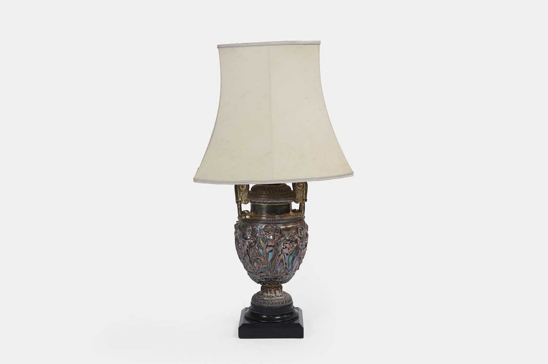 A silver-plated table lamp, 19th century, after the antique, (1 of 4)
