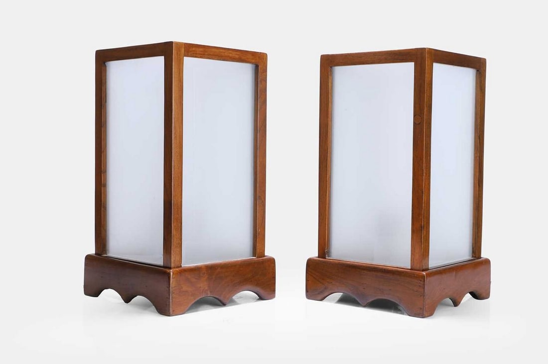A pair of hardwood lantern lamps, 20th century, (1 of 3)