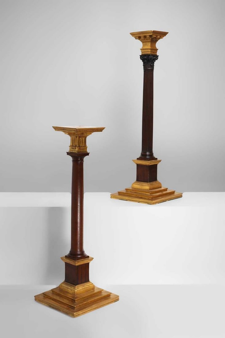 Two George III mahogany and parcel-gilt architectural models of classical columns, mid-18th century, (1 of 5)