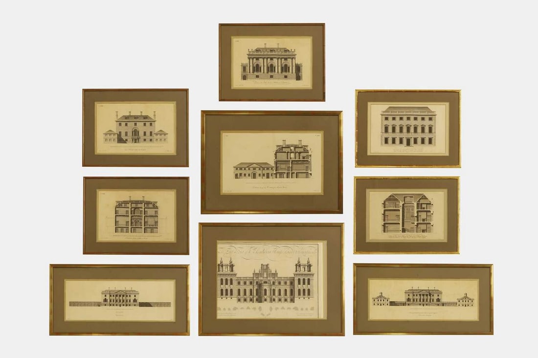 A collection of nine architectural engravings, 18th/19th century, (1 of 19)