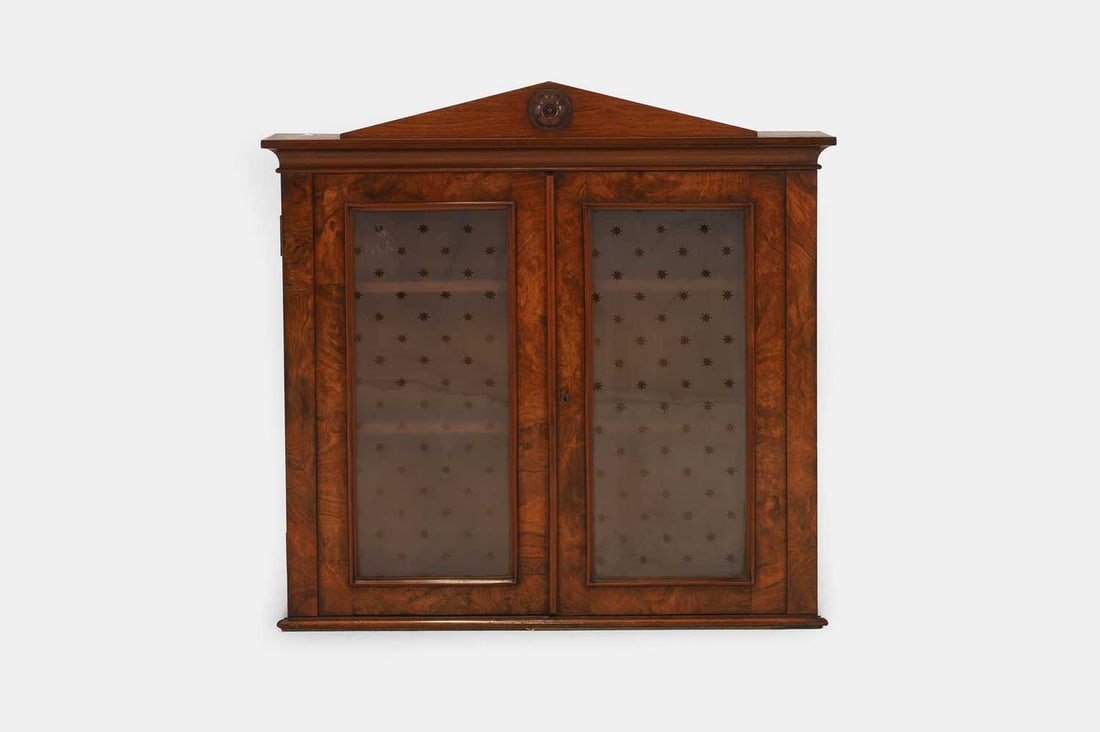 A Victorian figured walnut hanging medicine cabinet, c.1870, (1 of 4)