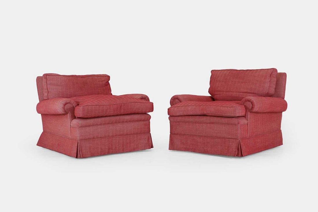 A pair of upholstered armchairs by Colefax and Fowler, of recent manufacture, (1 of 5)