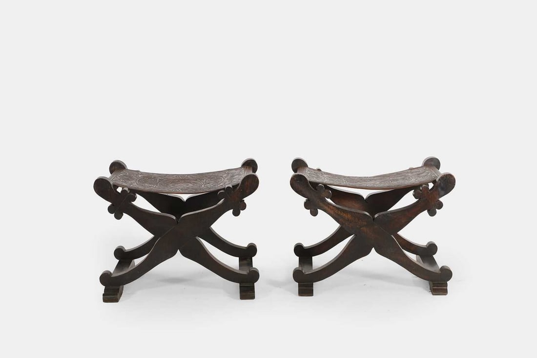 A pair of Savonarola stools, 20th century, Continental, (1 of 5)