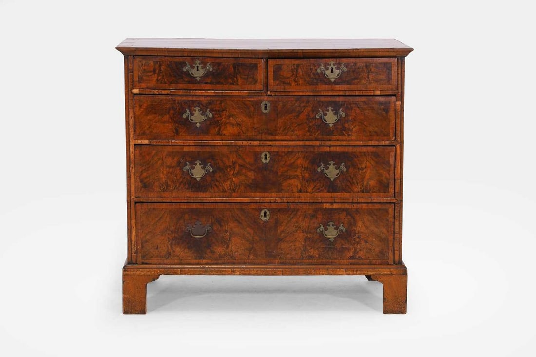 A Queen Anne walnut chest of drawers, first quarter of the 18th century, (1 of 6)