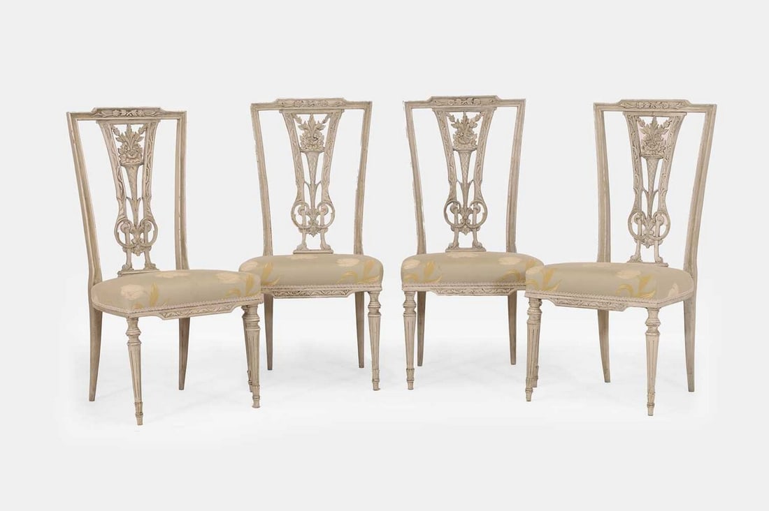 A set of four Louis XVI-style painted wooden side chairs, early 20th century, French, (1 of 4)