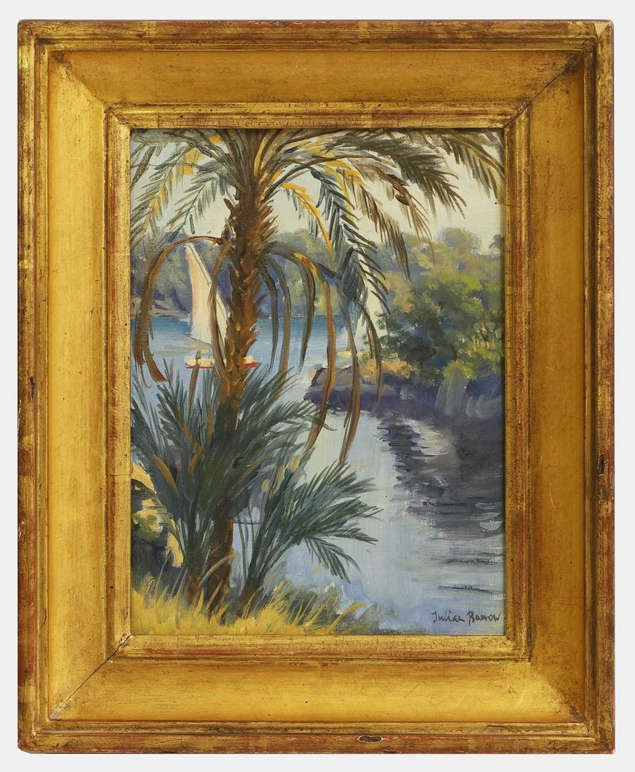 ▲ Julian Barrow (British, 1939-2013) 'On Elephant Island, Aswan': ▲ Julian Barrow (British, 1939-2013) 'On Elephant Island, Aswan' signed 'Julian Barrow' l.r., oil on canvas (20 x 15cm; framed 27 x 22cm) Provenance: A private collection, Abingdon Mansions, Ken