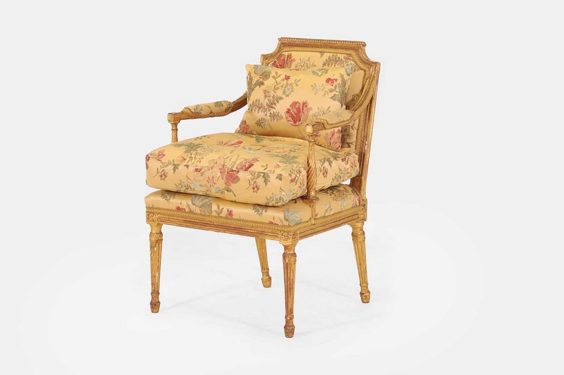 A Louis XVI giltwood fauteuil, c.1780, French, (1 of 4)