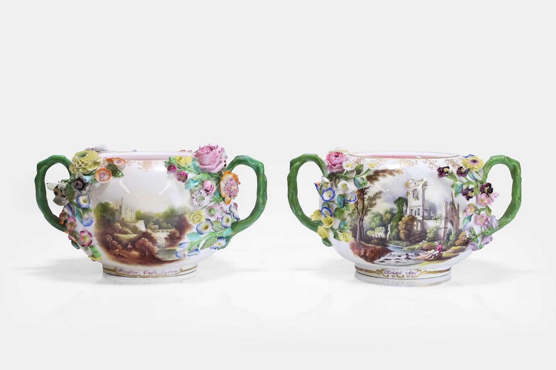 A pair of Minton porcelain potpourri vases, 19th century, (1 of 3)