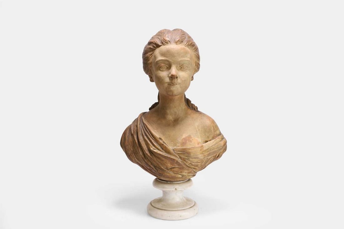A terracotta bust of a young woman, 19th century, French, (1 of 4)