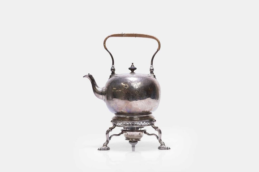 A George I silver kettle, burner and stand, by Isaac Ribouleau, London 1725, (1 of 3)