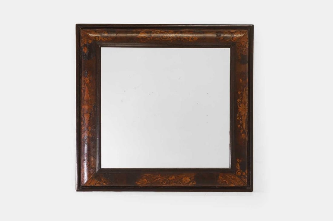 A William and Mary-style walnut and marquetry cushion-framed mirror, 19th century, (1 of 3)