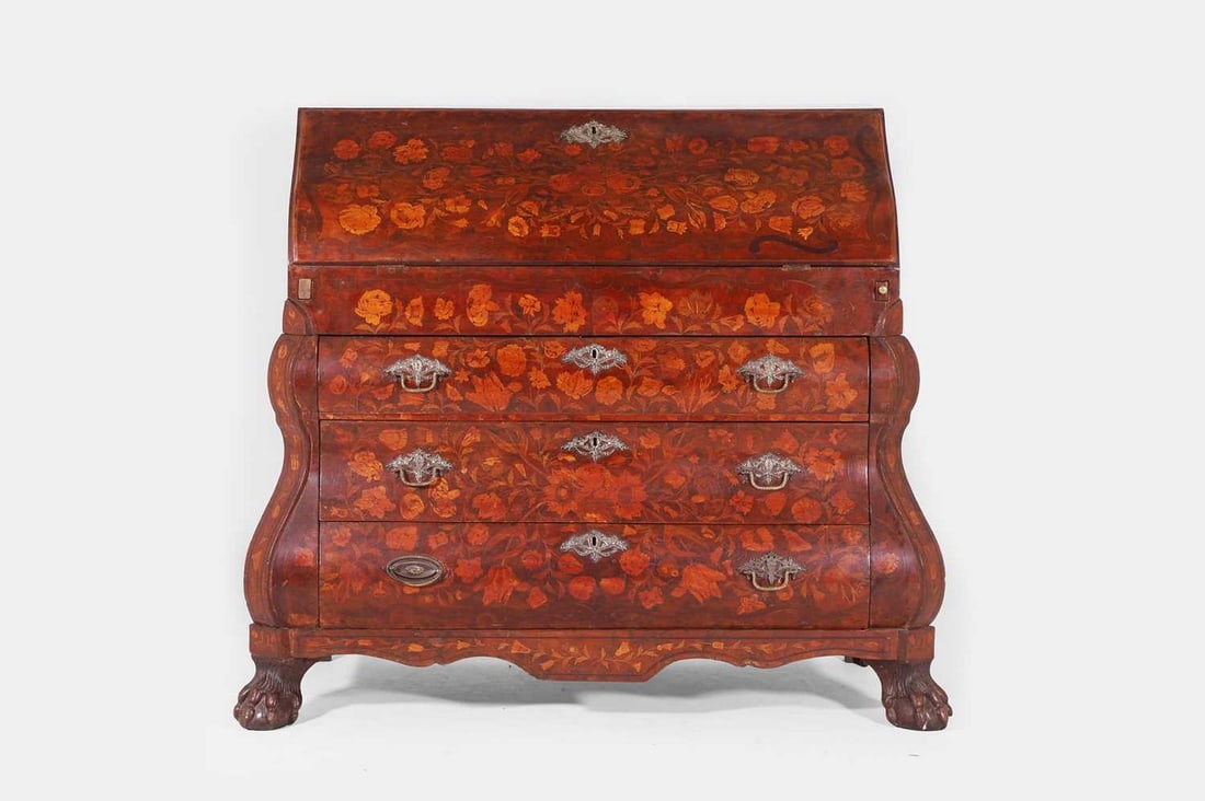 A walnut and marquetry bureau, late 18th century, Dutch, (1 of 5)