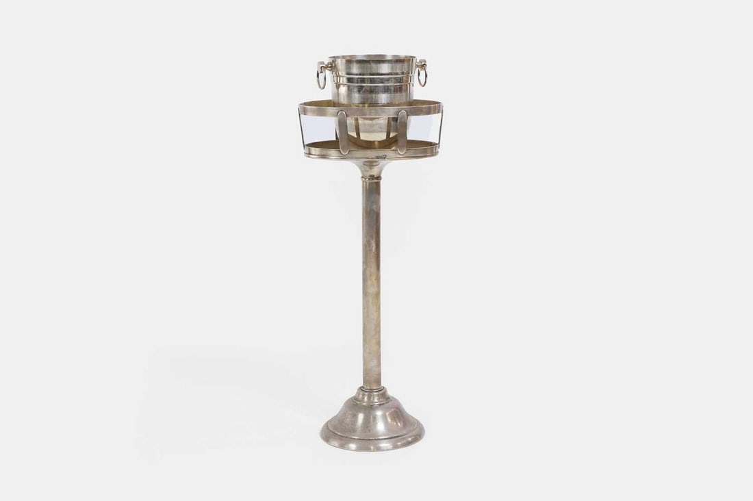 A silver-plated ice bucket stand, c.1970s, Continental, (1 of 4)