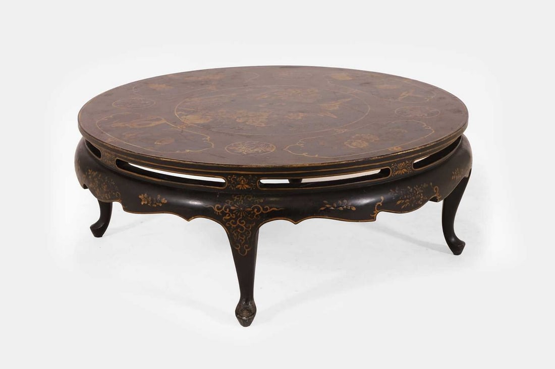 A black and gilt japanned low table, 20th century, (1 of 5)