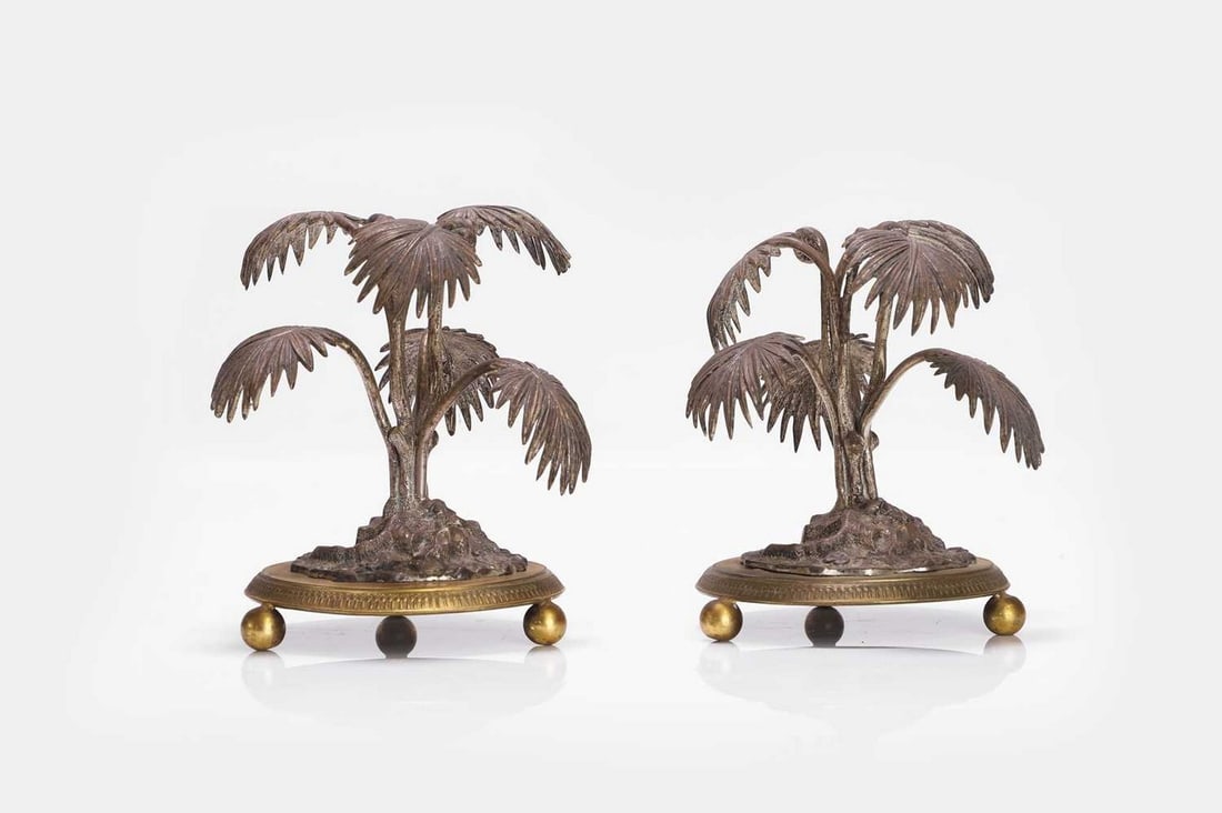 A pair of brass palm trees, c.1920s, French, (1 of 3)