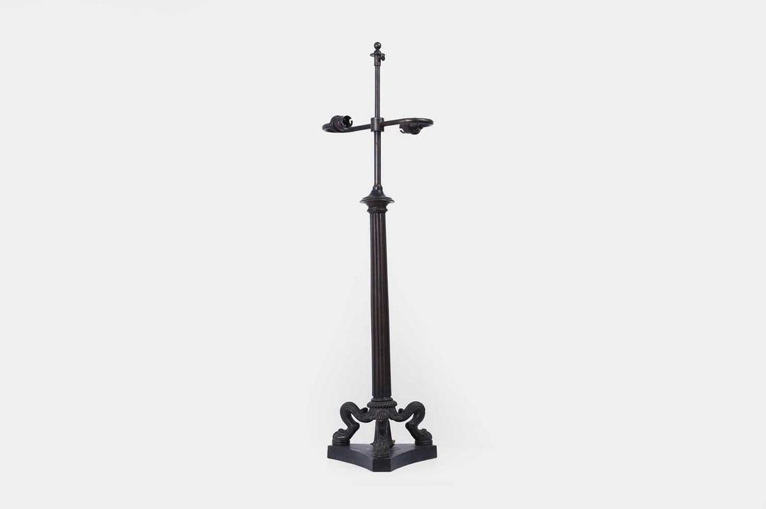 A Regency-style patinated metal table lamp, 20th century, (1 of 4)