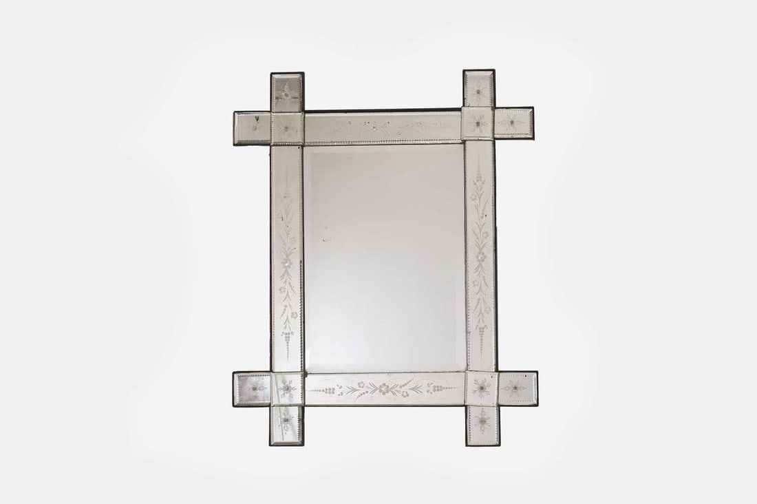 A Venetian etched glass panel mirror, late 19th century, Italian, (1 of 5)