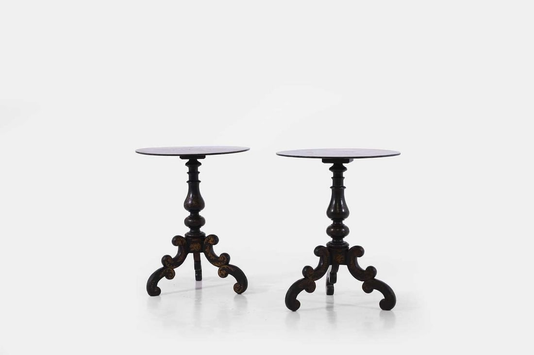 A pair of lacquered occasional tables, late 19th century, (1 of 3)