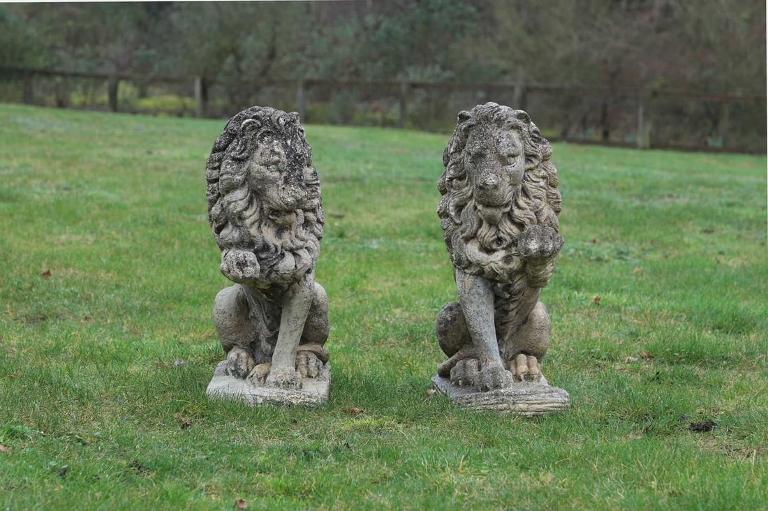 A pair of reconstituted stone lions, first quarter of the 20th century, French, (1 of 1)