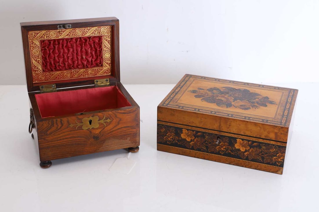 A Tunbridgeware walnut jewellery box, 19th century, - 2