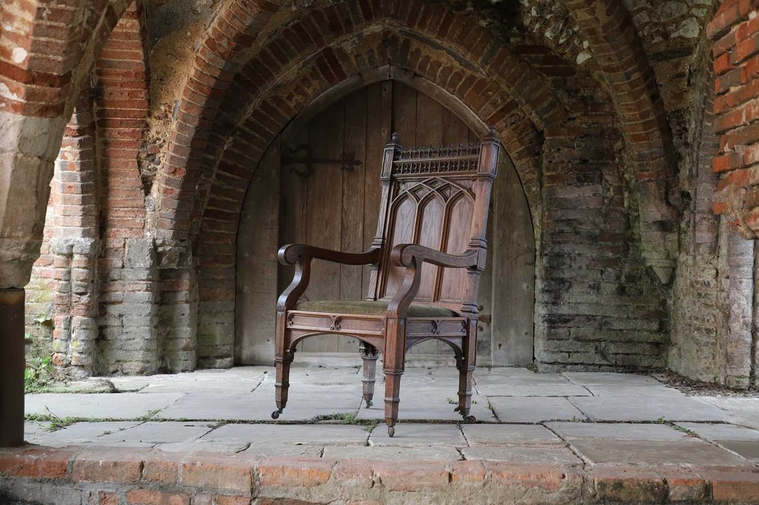 A Victorian Gothic Revival oak armchair, late 19th century, - 2