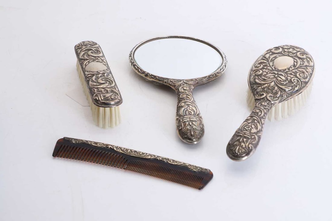 A collection of silver handled brushes, - 2