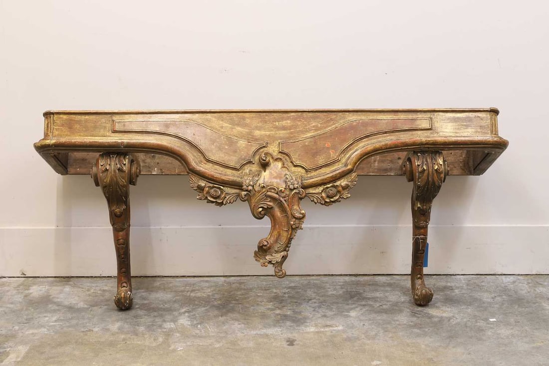A gilt and marble console table, 19th century, - 2