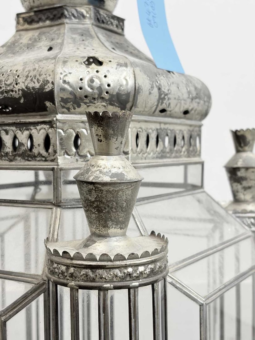 A silvered glass and metal ceiling lantern, Of recent manufacture, - 2