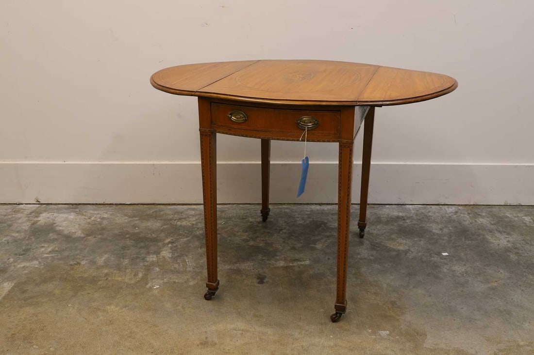 An inlaid satinwood Pembroke table, in the George III style, - 2