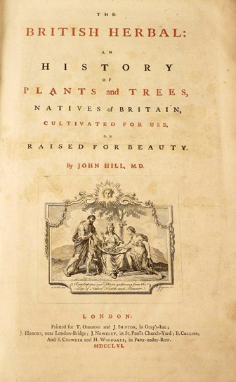 HILL, John: The British Herbal, Osborne & Shipton, 1756: HILL, John: The British Herbal, Osborne & Shipton, 1756, 1st edn. With Frontis + 75 plates (Complete). Folio, Half leather with raised bands and gilt label. CONDITION: Frontis with small tears; o/w VG
