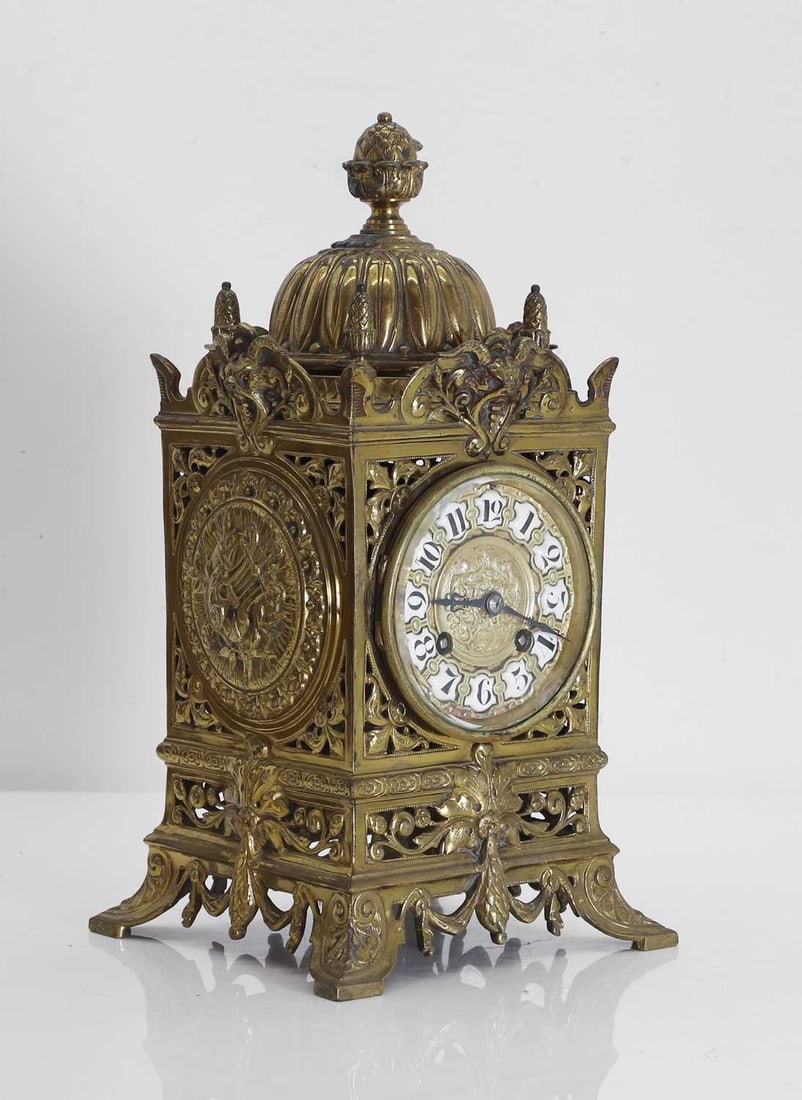 A Victorian gilt metal and pierced mantle clock, late 19th century, (1 of 1)