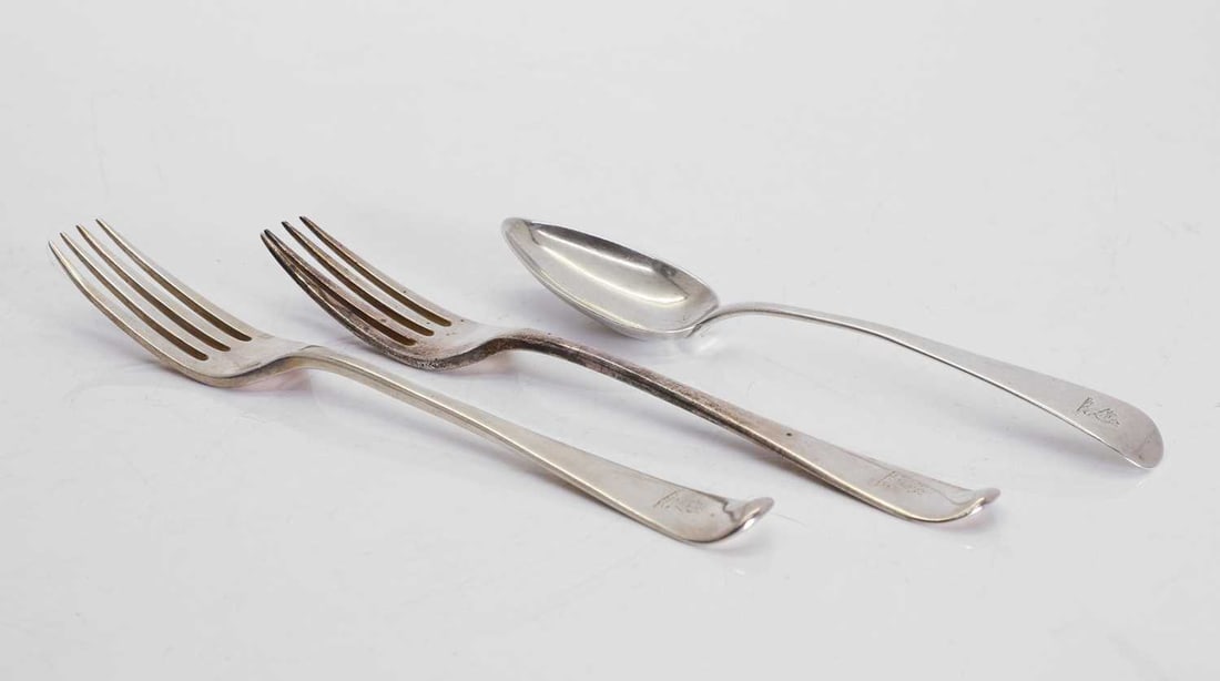 A collection of Old English silver flatware, (1 of 2)