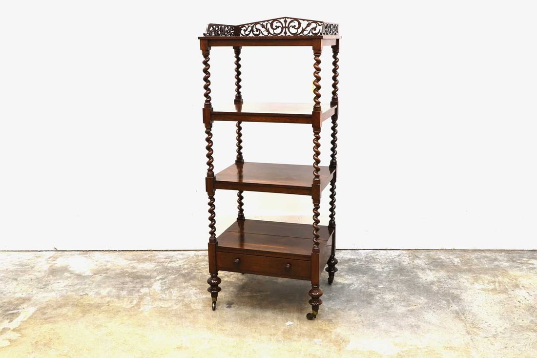 An early Victorian rosewood four-tier what not, circa 1840, (1 of 2)