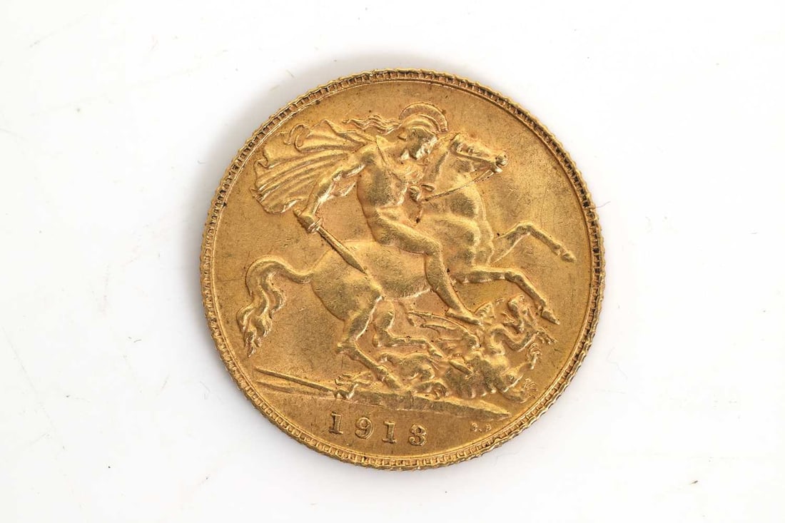 Coins, Great Britain, George V (1910-1936),: Coins, Great Britain, George V (1910-1936), Half Sovereign, 1913, VF