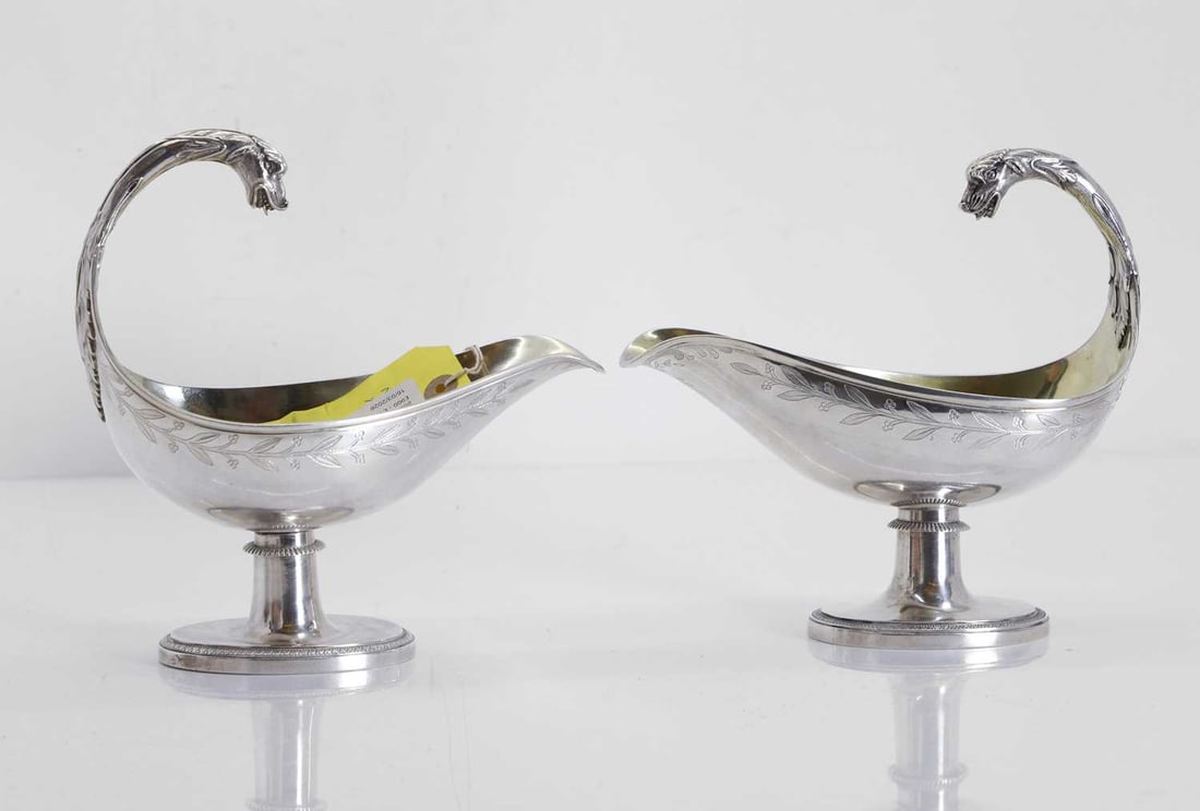 A pair of French Provincial silver sauce boats, makers mark BS, .800 standard, 1809-1819,