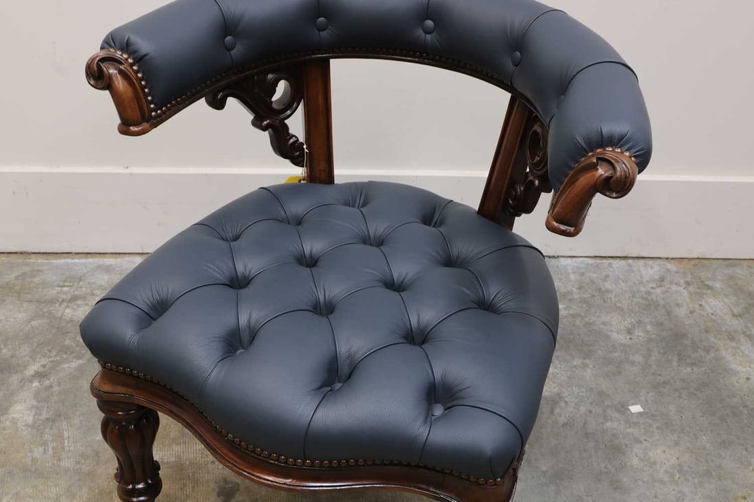 A Victorian walnut-framed library chair, circa 1850, - 2