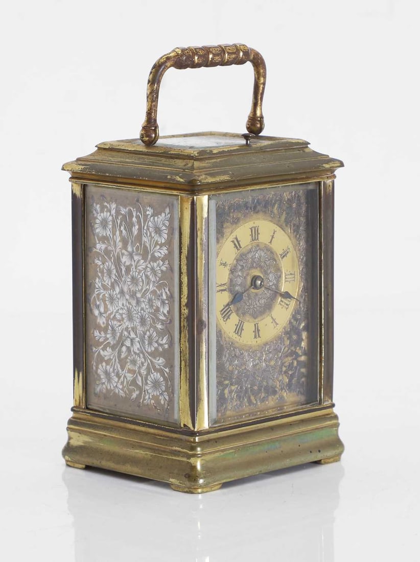 A brass and silver carriage clock, 19th century, (1 of 1)