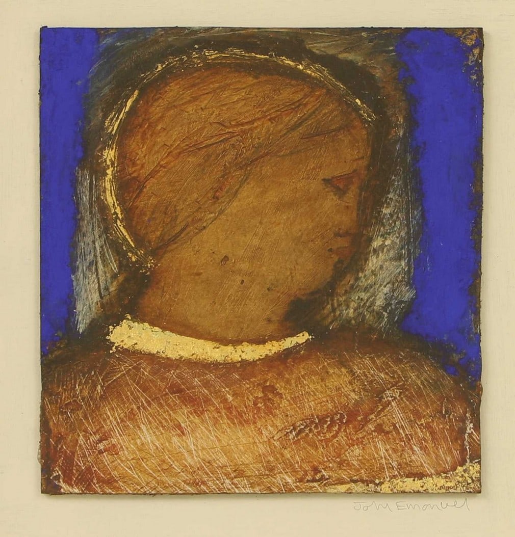 ▲ John Emanuel (British, 1930-2024) Head in profile: ▲ John Emanuel (British, 1930-2024) Head in profile signed 'John Emanuel' beneath l.r., mixed media on board (19.5 x 18cm; framed 42 x 39cm) Condition Report: Well presented and ready to hang. N