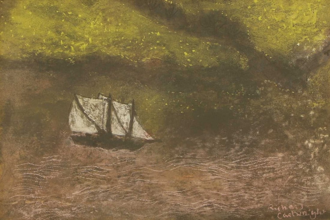 ▲ Richard Cartwright (British, b.1951) 'The Sailing Boat with Green Fields': ▲ Richard Cartwright (British, b.1951) 'The Sailing Boat with Green Fields' signed 'Richard/Cartwright' l.r., pastel (20 x 29cm; framed 36 x 45cm) Provenance: With James Huntington-Whiteley, Lon