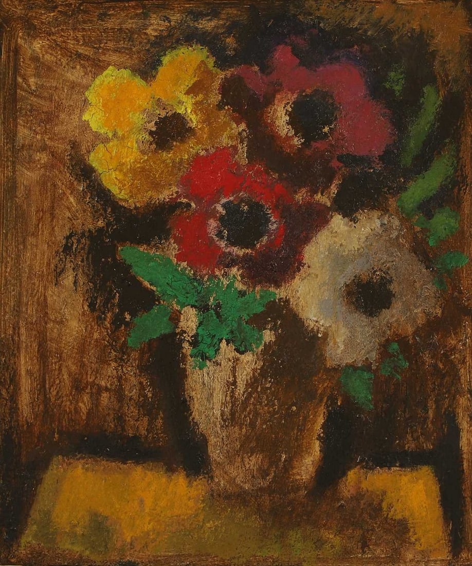 ▲ Josef Herman RA (Polish-British, 1911-2000) A vase of poppies (1 of 3)