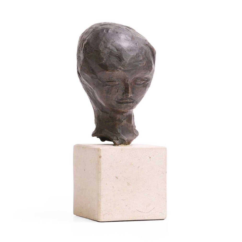 Manner of Reg Butler Head: Manner of Reg Butler Head bronze (6cm wide, 7cm deep, 9.5cm high; 16cm high overall on a 5.5cm square stone base) Condition Report: A little dust and dirt to crevices, presents well overall. Base has