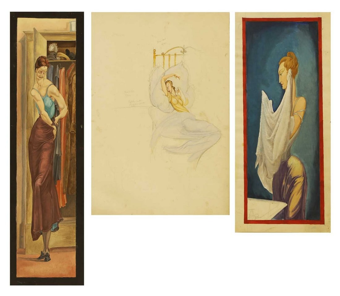 Albert Victor Ormsby Wood (Irish-British, 1904-1977) Three paintings of a morning routine (1 of 4)