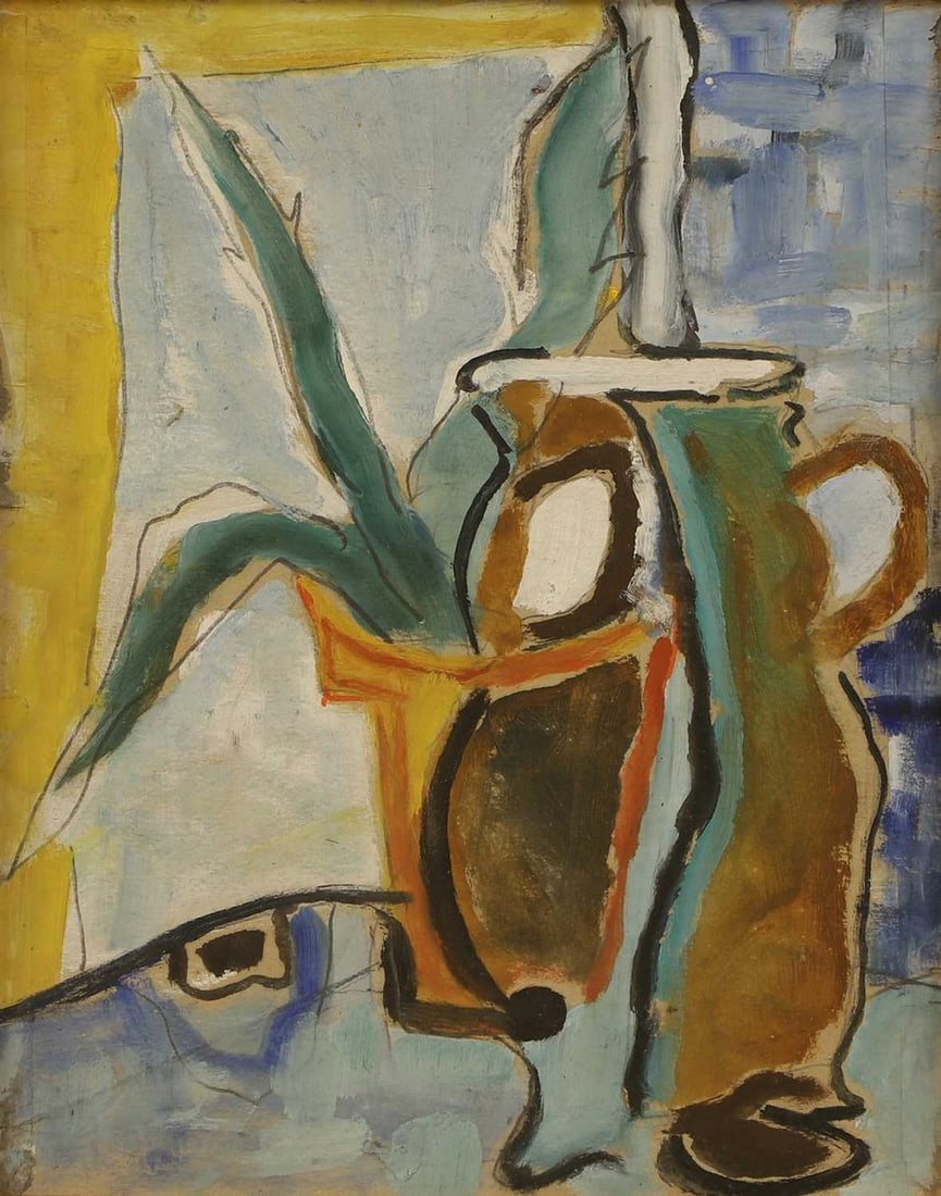 ▲ Francis Davison (British, 1919-1984) 'Vase', circa 1948-1949: ▲ Francis Davison (British, 1919-1984) 'Vase', circa 1948-1949 with Estate stamp on label verso, mixed media on board (42 x 32cm; framed 56 x 46cm) Provenance: With Oriel Fine Art, Cambridge. Co