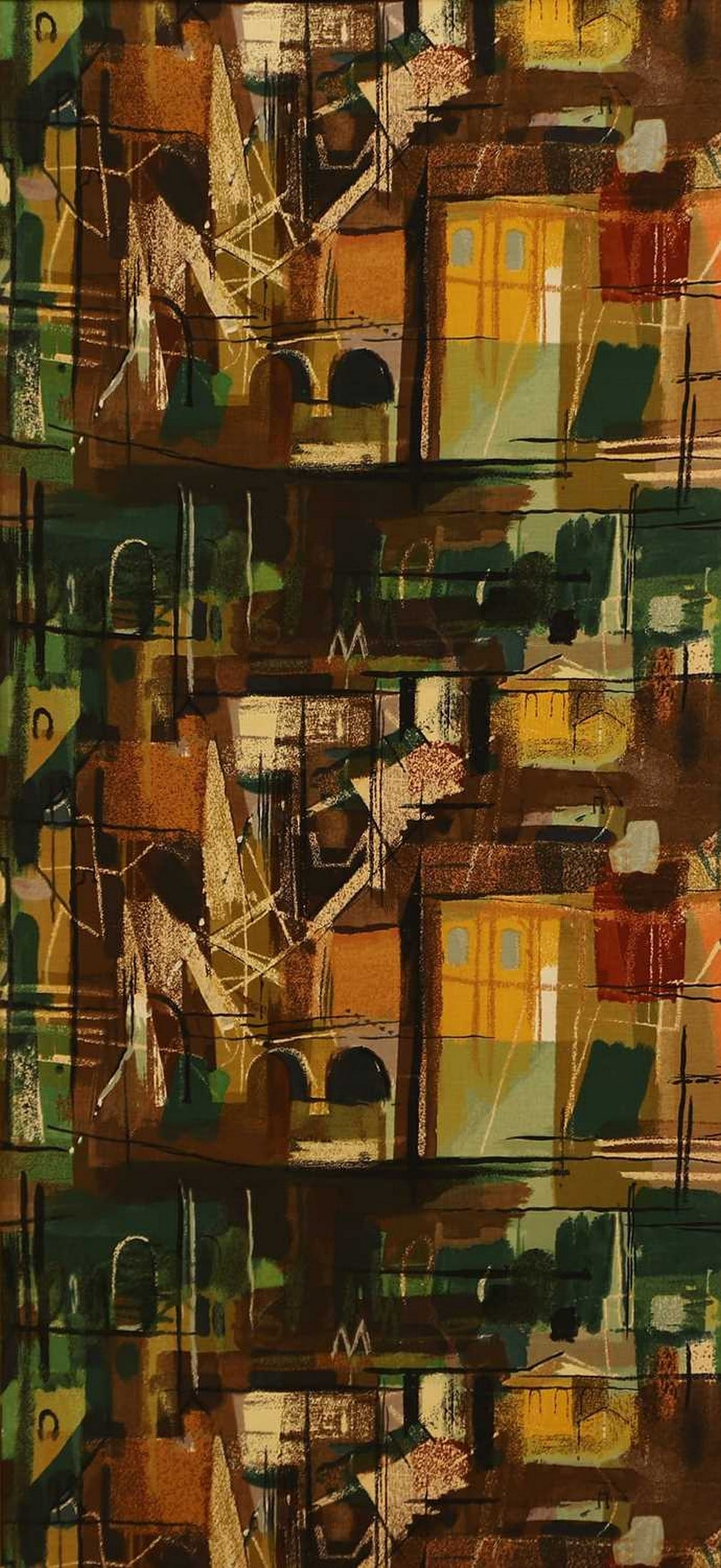 After John Piper 'Stones of Bath': After John Piper 'Stones of Bath' printed cotton furnishing fabric (120 x 57cm; framed 124 x 61.5cm) Footnote: 'Stones of Bath' is one of five John Piper designs commissioned by Arthur Sanderson & Son
