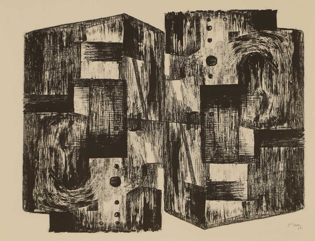 ▲ Henry Moore OM CH FBA (British, 1898-1986) 'Square Forms', 1963: ▲ Henry Moore OM CH FBA (British, 1898-1986) 'Square Forms', 1963 lithograph, signed and dated 'Moore/'63' in pencil l.r. (sheet 52 x 67cm; unframed) Provenance: From the estate of Stanley Jones