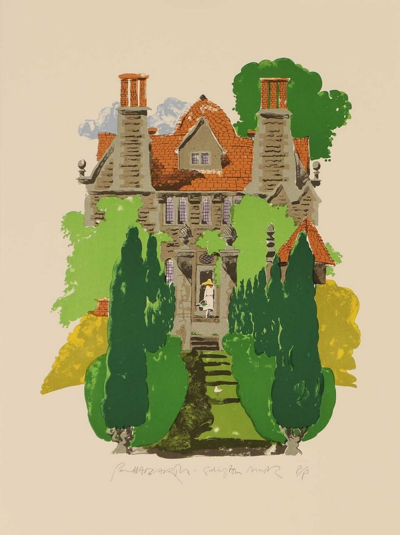 ▲ Paul Hogarth RA (British, 1917-2001) 'Garsington Manor': ▲ Paul Hogarth RA (British, 1917-2001) 'Garsington Manor' lithograph in colours, printer's proof, signed 'Paul Hogarth' in pencil l.c., inscribed with title and 'P/P', with Curwen Chilford and a